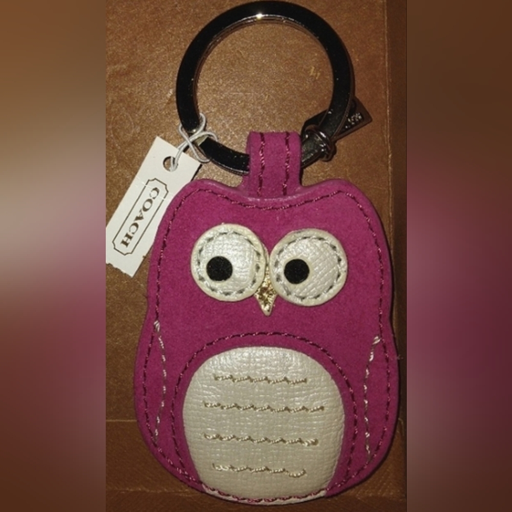 ☆L@@K☆Rare~NWT~Large Genuine Leather 🦉 OWL Keychain/Fob/Keyfob Collectible